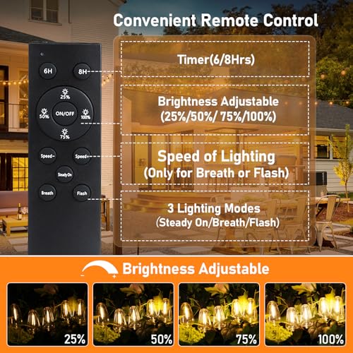 Bosceos Solar Outdoor String Lights Waterproof, 80FT Solar Powered String Lights for Outside with Shatterproof Bulbs, Dimmable ST38 LED Lights String, Patio Hanging Lights for Backyard Garden Party - Image 3