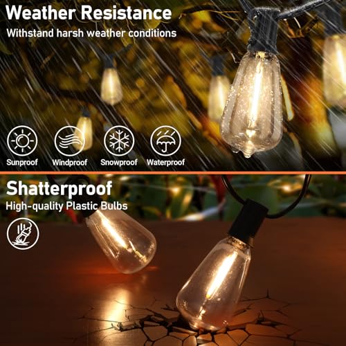 Bosceos Solar Outdoor String Lights Waterproof, 80FT Solar Powered String Lights for Outside with Shatterproof Bulbs, Dimmable ST38 LED Lights String, Patio Hanging Lights for Backyard Garden Party - Image 4