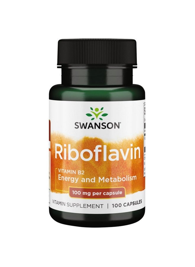 Swanson Vitamin B2 Supplement (Riboflavin) - Vitamin Supplement to Support Vision Health, Aid Thyroid Function, and Promote Energy Metabolism Support - (100 Capsules, 100mg Each) - Image 1
