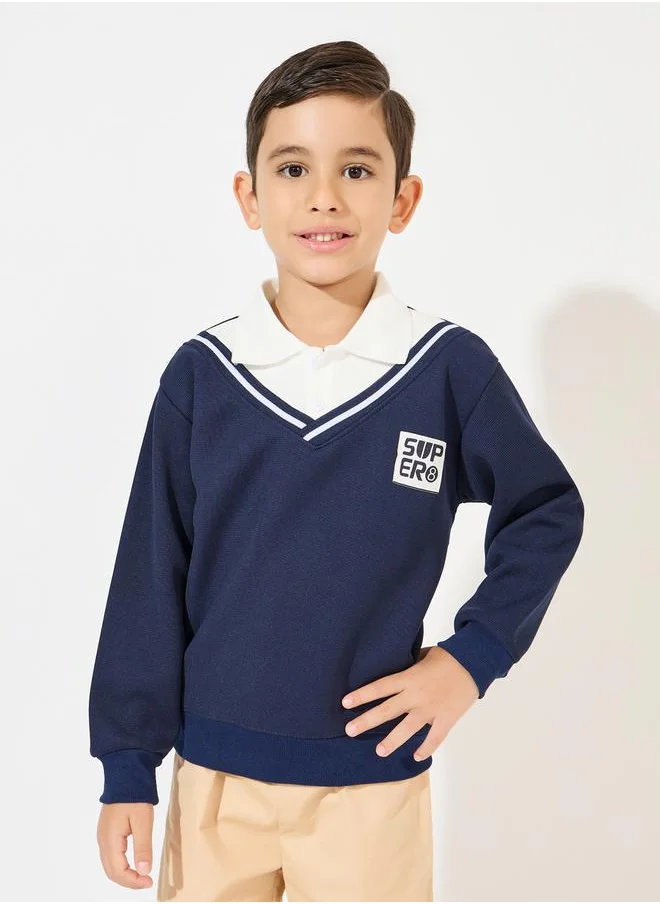 Styli Patch Detail 2In1 Style Knit Sweatshirt