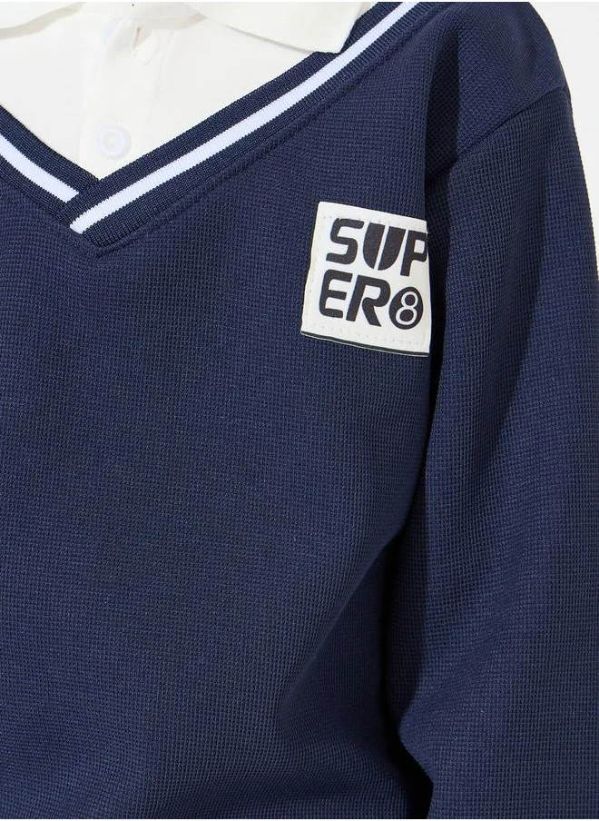 Styli Patch Detail 2In1 Style Knit Sweatshirt