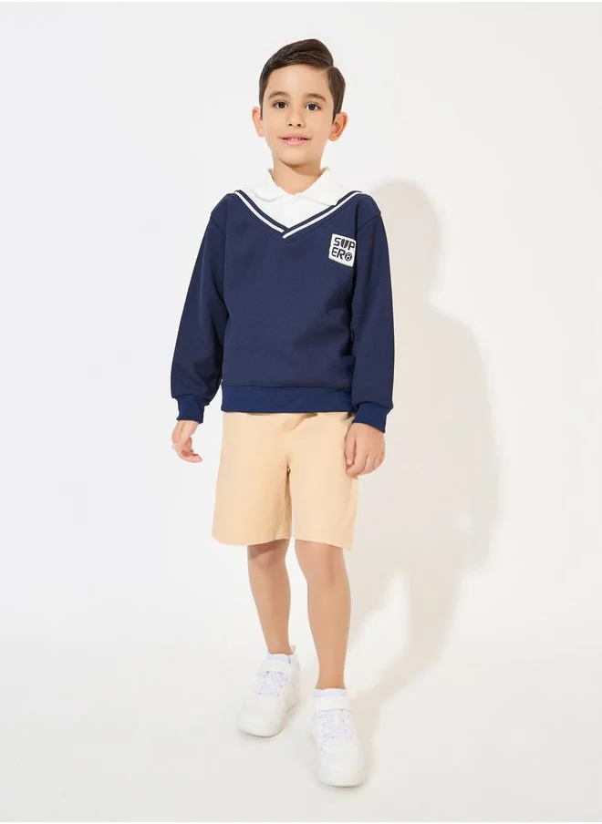 Styli Patch Detail 2In1 Style Knit Sweatshirt