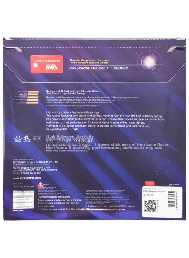 DHS (Double Happiness) Kuangbiao 8-80, Kuangbiao 8 Table Tennis Rubber, Table Tennis Racket Reverse Rubber Set, Red, 37 Degrees, 2.1 - Image 2