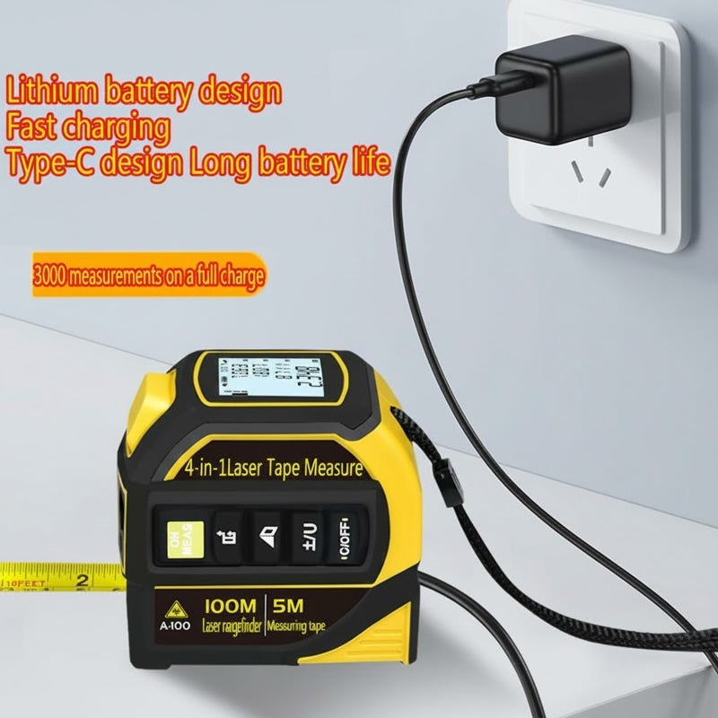 4-in-1 Digital Laser Tape Measure 40m Laser Distance Meter 5m Tape Dual-Axis Electronic Level Crosshair Markings Rechargeable Backlit LCD Display - Image 4
