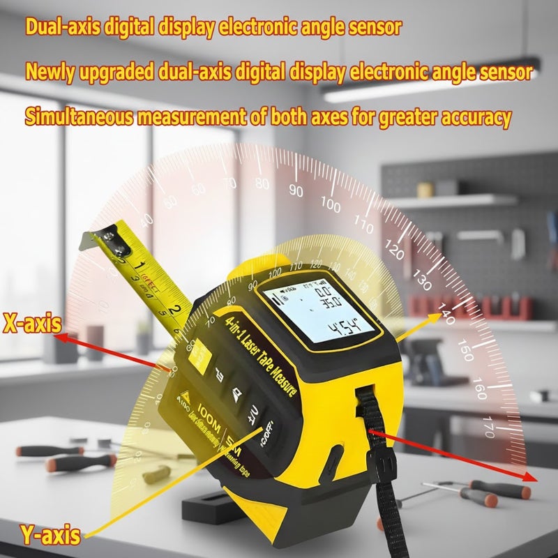 4-in-1 Digital Laser Tape Measure 40m Laser Distance Meter 5m Tape Dual-Axis Electronic Level Crosshair Markings Rechargeable Backlit LCD Display - Image 2