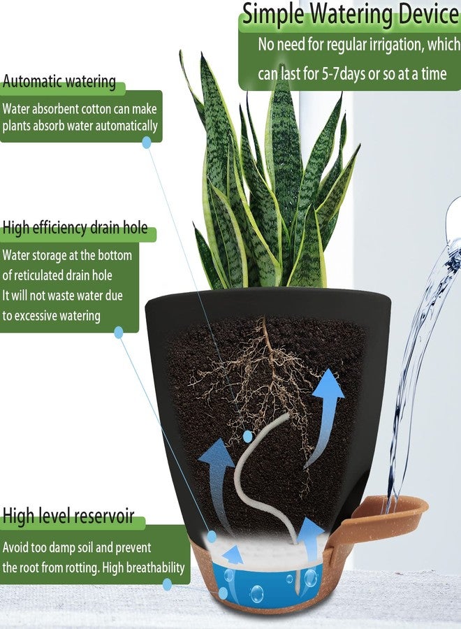 STSTECH Self Watering Planters with Drainage Holes Reservoir,Nursery Planting Pot for Indoor Decor Garden Plants Succulents,Snake Plant, African Violet,Plastic Flower Pots Set 7+6.5+6+5.5+5 Inch (Black) - Image 3