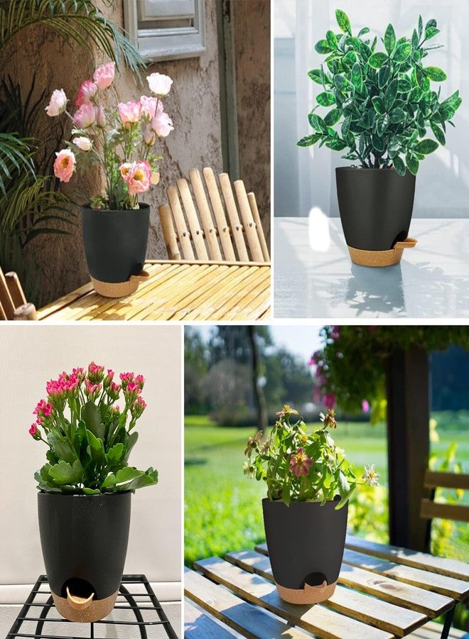 STSTECH Self Watering Planters with Drainage Holes Reservoir,Nursery Planting Pot for Indoor Decor Garden Plants Succulents,Snake Plant, African Violet,Plastic Flower Pots Set 7+6.5+6+5.5+5 Inch (Black) - Image 5