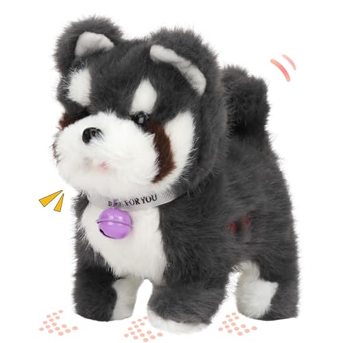 Hopearl Walking Dog Repeat What You Said Interactive Electronic Pet Plush Bark Puppy Toy Animated Singing Speaking Glowing Walking Gift for Toddlers Birthday Gray 7 - Image 1