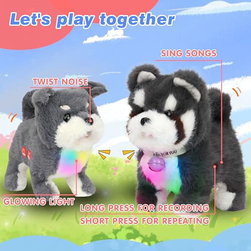 Hopearl Walking Dog Repeat What You Said Interactive Electronic Pet Plush Bark Puppy Toy Animated Singing Speaking Glowing Walking Gift for Toddlers Birthday Gray 7 - Image 5