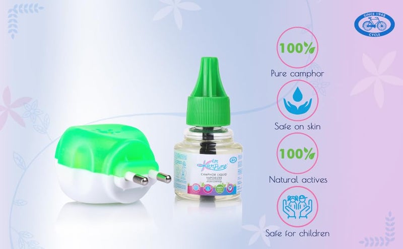 Cycle Pure Karpure Camphor Vaporizer Machine with Refill - Pack of 2, 45 ML each | Original Kapoor Fragrance | Ayush Certified | Baby & Skin Safe, Pet Friendly - Image 3