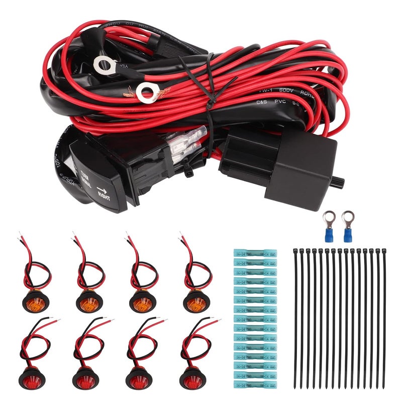UTV Turn Signal Rocker Switch Kit, ABS Material, Compatible with, Cart Turn Signal Harness with Flasher Relay for Street Legal Lighting (Horizontal Switch) - Image 1