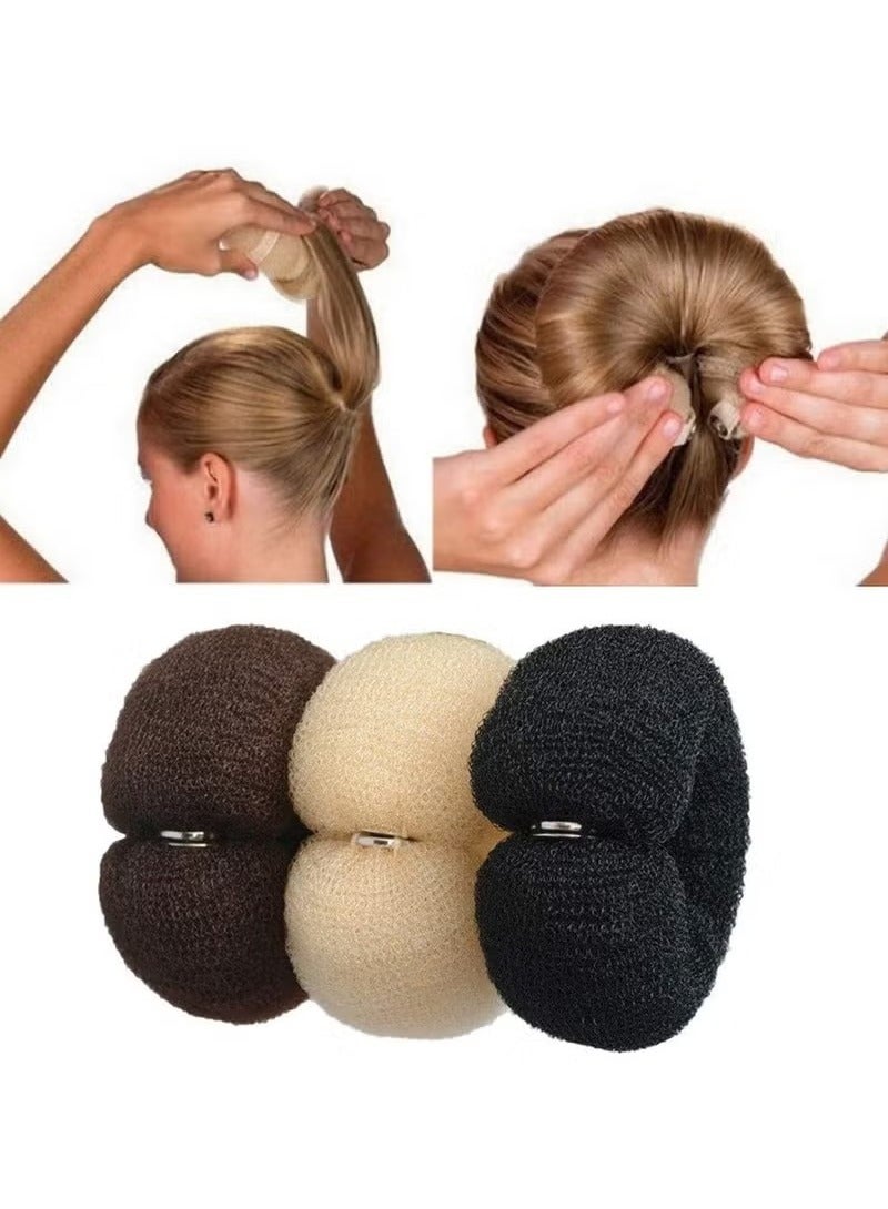3 PCS Magic Hair Rings, Hair Bun Maker, Magic Donut Bun Maker Chignon Hair Donut Sock Bun, Self Made Sponge Hair Clip, Hair Bun Hair Accessories (Black + Beige + Khaki) - Image 1