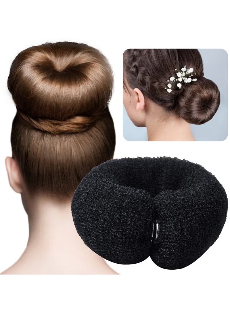 3 PCS Magic Hair Rings, Hair Bun Maker, Magic Donut Bun Maker Chignon Hair Donut Sock Bun, Self Made Sponge Hair Clip, Hair Bun Hair Accessories (Black + Beige + Khaki) - Image 2