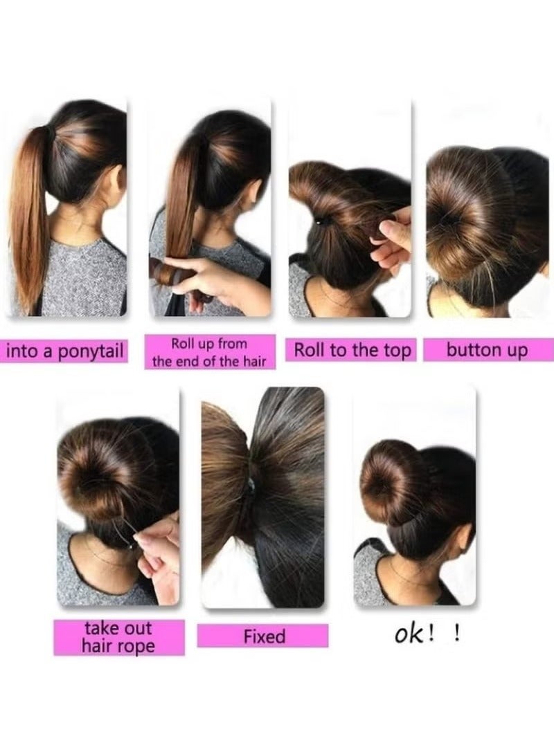 3 PCS Magic Hair Rings, Hair Bun Maker, Magic Donut Bun Maker Chignon Hair Donut Sock Bun, Self Made Sponge Hair Clip, Hair Bun Hair Accessories (Black + Beige + Khaki) - Image 4