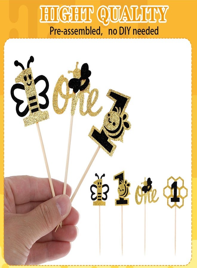 جريفوسيا زينة كب كيك النحل من Grevosea، 24 قطعة، زينة كب كيك النحل باللونين الأسود والذهبي، زينة كعكة النحل الأولى للبنات لحفلات استقبال المولود الجديد، لوازم حفلات أعياد الميلاد الأولى للبنات - Image 3