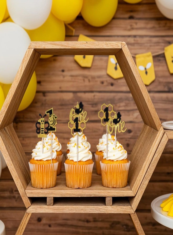 جريفوسيا زينة كب كيك النحل من Grevosea، 24 قطعة، زينة كب كيك النحل باللونين الأسود والذهبي، زينة كعكة النحل الأولى للبنات لحفلات استقبال المولود الجديد، لوازم حفلات أعياد الميلاد الأولى للبنات - Image 5