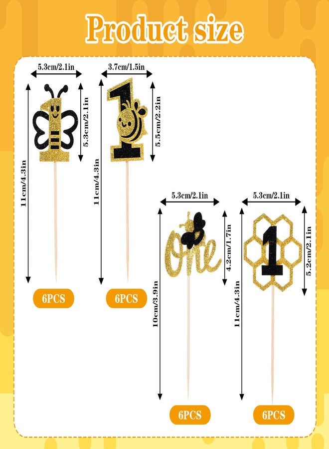 جريفوسيا زينة كب كيك النحل من Grevosea، 24 قطعة، زينة كب كيك النحل باللونين الأسود والذهبي، زينة كعكة النحل الأولى للبنات لحفلات استقبال المولود الجديد، لوازم حفلات أعياد الميلاد الأولى للبنات - Image 2