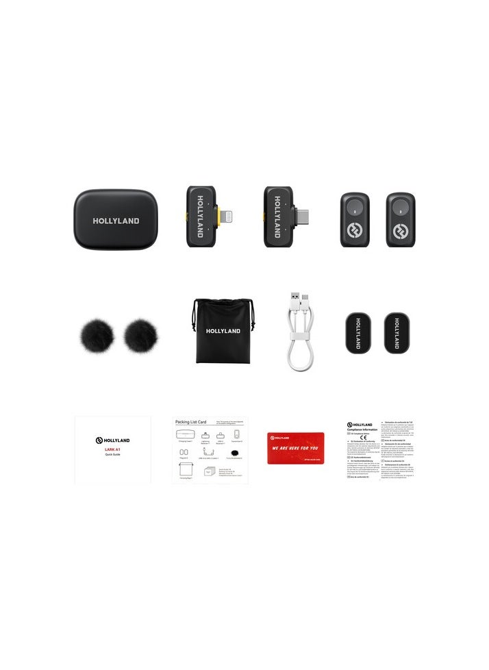 Hollyland Hollyland LARK A1 Combo Wireless Microphone System for 2 People – Dual Mic with USB-C & Lightning for iPhone and Android, Noise Reduction, 2.4GHz Transmission – Space Gray  - Image 2