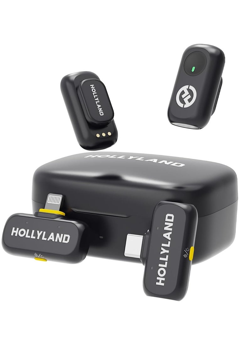 Hollyland Hollyland LARK A1 Combo Wireless Microphone System for 2 People – Dual Mic with USB-C & Lightning for iPhone and Android, Noise Reduction, 2.4GHz Transmission – Space Gray  - Image 1