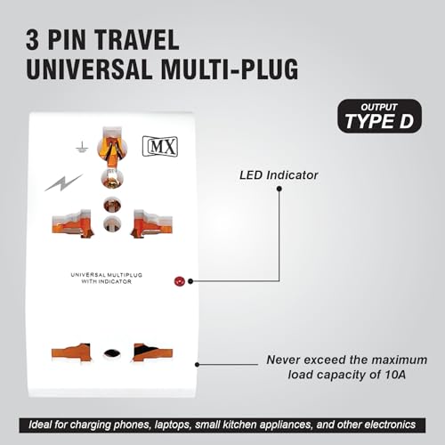 MX 3-Pin Universal Multi Plug Fast Charging Travel Adapter | All-in-1 Worldwide Travel Adapter | Surge Protector | LED Indicator | Compact Design | Supports 150+ Countries | Safety Shutter - Image 3