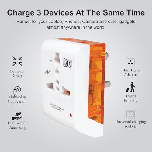 MX 3-Pin Universal Multi Plug Fast Charging Travel Adapter | All-in-1 Worldwide Travel Adapter | Surge Protector | LED Indicator | Compact Design | Supports 150+ Countries | Safety Shutter - Image 5