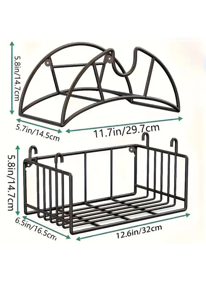 Heavy Duty Metal Garden Hose Holder With Tool Storage Basket Wall Mounted Outdoor Hose Rack For Yard Garage And Home Organization Black - Image 4