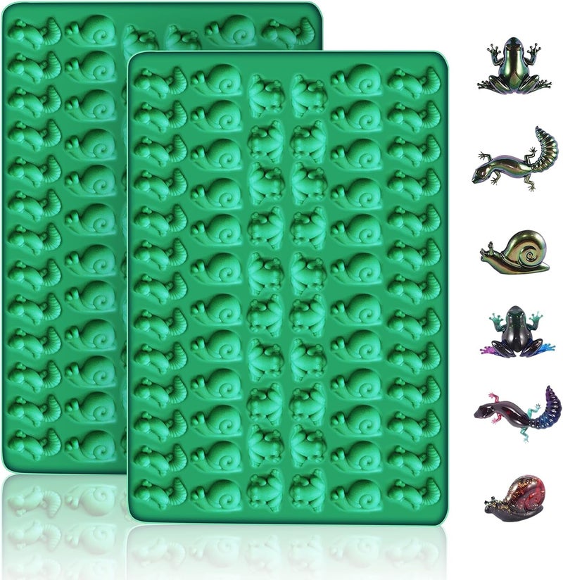 Ecerangus 2 PCS Animal Silicone Molds, 104 Cavity Frog, Lizard, Snails Shaped Mini Silicone Molds for Baking Biscuits, Cookie,Candy, Chocolate, Jelly,Ice Cube,Pet Dog Treats Mold - Image 1
