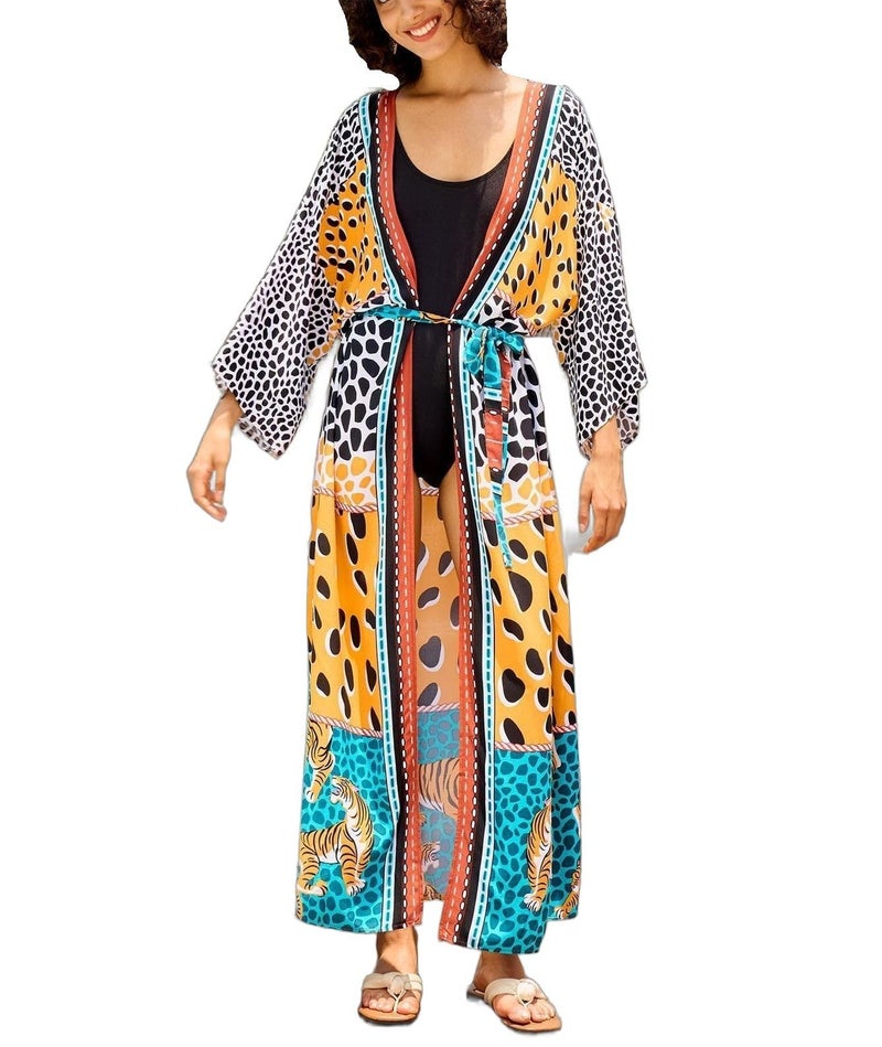 IMAGEKOPE Womenâ€™s Kimono Cover Up Long Beach Dress Swimsuit Cover Ups Colorful Cardigan Lightweight Robe for Swimwear - Image 1