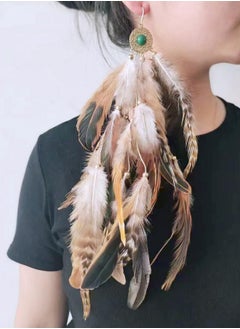 Idealway Women Feather Earrings Bohemian Statement Large Feather Earrings Lightweight Natural Multicolor Feather Dangle Earrings (Brown)  - Image 2