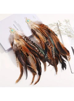 Idealway Women Feather Earrings Bohemian Statement Large Feather Earrings Lightweight Natural Multicolor Feather Dangle Earrings (Brown)  - Image 4