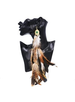 Idealway Women Feather Earrings Bohemian Statement Large Feather Earrings Lightweight Natural Multicolor Feather Dangle Earrings (Brown)  - Image 3