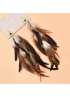 Idealway Women Feather Earrings Bohemian Statement Large Feather Earrings Lightweight Natural Multicolor Feather Dangle Earrings (Brown)  - Image 5