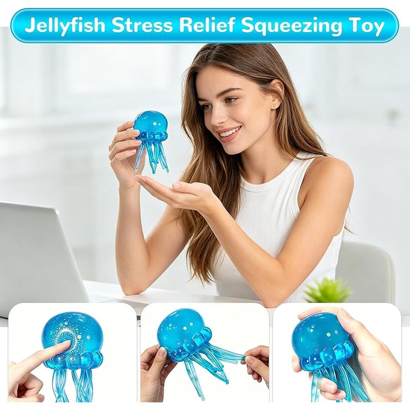 QITAI Jellyfish Squeeze Toys, Drop Malt Sugar Balls Relieve Stress, Sensory Toy with a Super Solid Squish for Adult, Squishy Ultra Squishy and Moldable Slow Rise (Blue) - Image 4