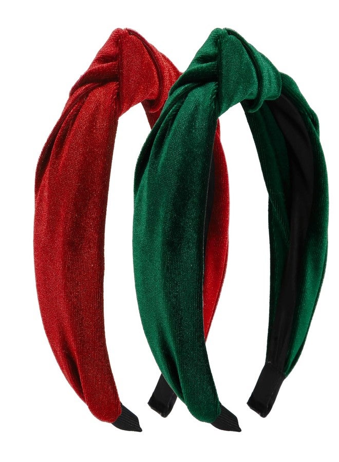 هواتشي عصابات رأس هواتشي لعيد الميلاد للنساء والفتيات، عصابة رأس على شكل عقدة علوية، عصابات رأس مخملية حمراء وخضراء معقودة، إكسسوارات شعر نسائية، عصابات شعر عصرية للعطلات، عمامة، هدايا عيد الميلاد - Image 1