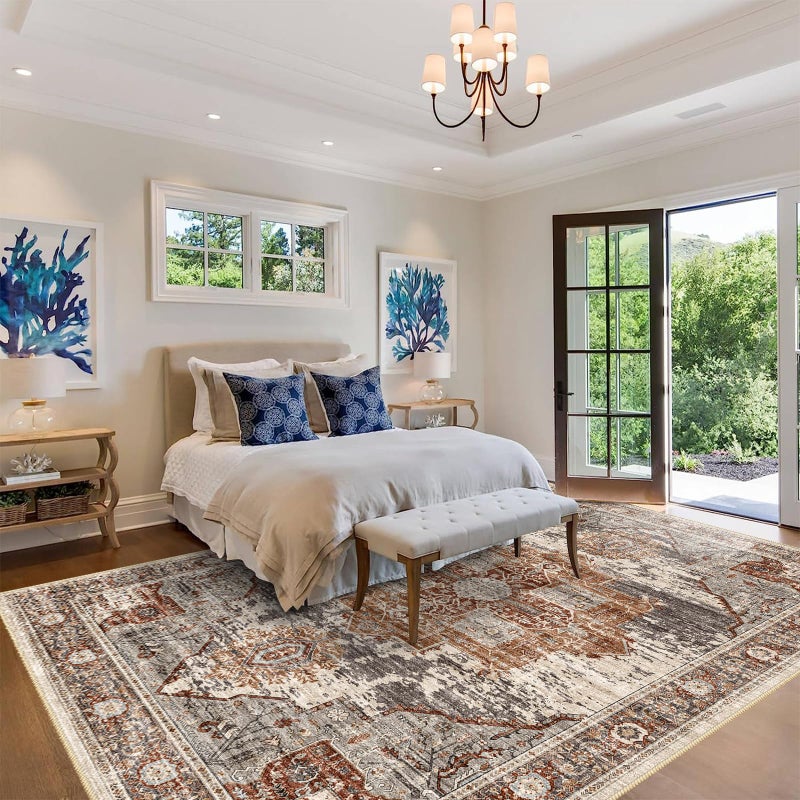 RUUGME Washable 9x12 Area Rugs - Large Rugs for Living Room Stain Resistant Carpet Vintage Rugs for Bedroom with Non Slip Backing Home Decor Floor Decoration Mat (9x12 Brick) - Image 2