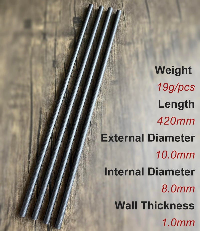 cncarbonfiber 4pcs Carbon Fiber Tube 10mmx8mmx420mm.6/8/12/16/22/25/30mm Available, 3K roll Wrapped Twill Matte Finish - Image 2