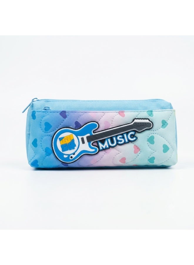 Multi-Compartment Quilted Pencil Case with 3D Guitar Patch Multicolour 1 Piece HA-6818 - Image 1