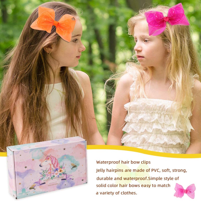 CN Waterproof Jelly Hair Bows, Multi-colored PVC Summer Swim Pool Bow Clips Transparent Hair Accessories for Girls Toddler Infants Kids Teens Children (Swim Pool Bows, 4inch) - Image 5