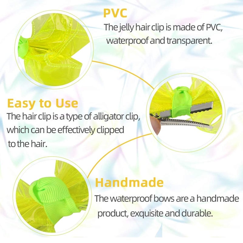 CN Waterproof Jelly Hair Bows, Multi-colored PVC Summer Swim Pool Bow Clips Transparent Hair Accessories for Girls Toddler Infants Kids Teens Children (Swim Pool Bows, 4inch) - Image 3