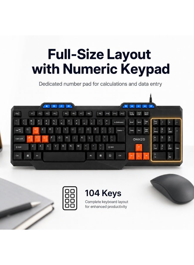 ONEEZO Wired USB English Arabic Full Size Keyboard with Numeric Keypad, Multimedia Keys and Color Coded WASD and Arrow Keys - Image 5