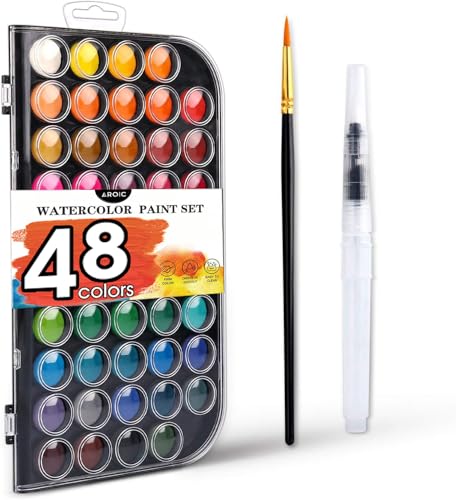 AROIC 48 Colors Watercolor Paint Set,Washable Water Color Paint KiTs with Refillable Water Brush Pens Travel Art Kit for Kids, Beginners & Artists Birthday Gift for Children & Art Lovers - Image 1