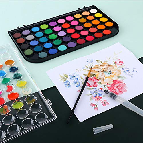 AROIC 48 Colors Watercolor Paint Set,Washable Water Color Paint KiTs with Refillable Water Brush Pens Travel Art Kit for Kids, Beginners & Artists Birthday Gift for Children & Art Lovers - Image 3