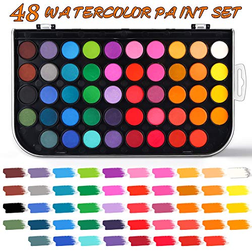 AROIC 48 Colors Watercolor Paint Set,Washable Water Color Paint KiTs with Refillable Water Brush Pens Travel Art Kit for Kids, Beginners & Artists Birthday Gift for Children & Art Lovers - Image 2