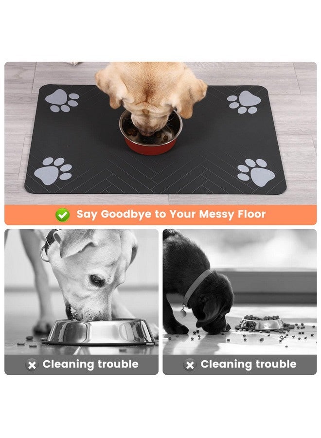 DK177 Pet Feeding MatAbsorbent Pet Placemat For Food And Water Bowl, With Waterproof Rubber Backing, Quick Dry Water Dispenser Mat For Dog And Cat (12"X20", Striped Dark Gray) - Image 3