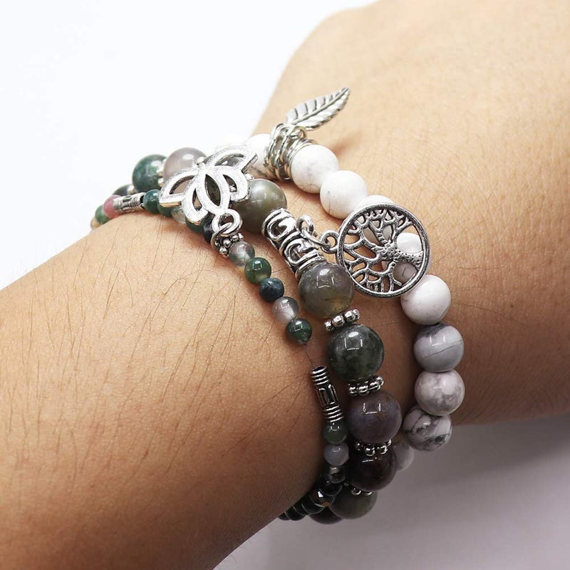 UEUC Tree of Life Yoga Healing Stone Bracelets,Multilayer Lotus Chakra Stone Reiki Bracelet Sets,Anxiety Crystal Natural Stone,for Women Stress Relief - Image 5