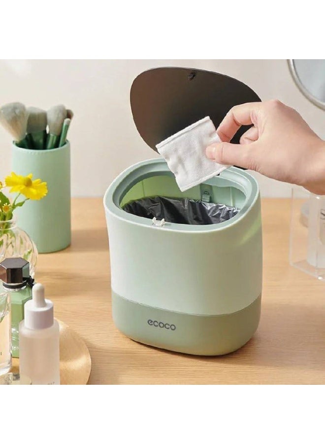 إيكوكو سلة مهملات صغيرة مع غطاء قابل للضغط وكيس قمامة، سلة مهملات مكتبية لطيفة مع جزء داخلي قابل للإزالة، سلة مهملات متسخة للمطبخ/الحمام/غرفة المسحوق/غرفة النوم/غرفة الحرف/المكتب - متعددة الألوان - Image 1