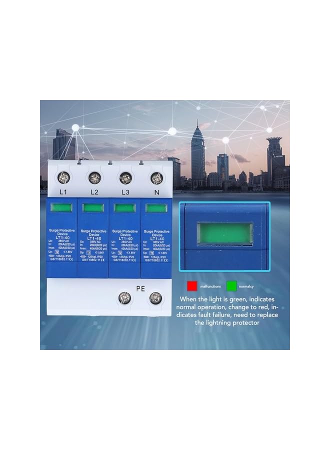 PROMASS Surges Arrester Device, 4P AC Photovoltaic Lighting Protector Low Voltage Arrester Whole House Surges Protector for Home Commercial Lighting, Rail Mount - Image 2