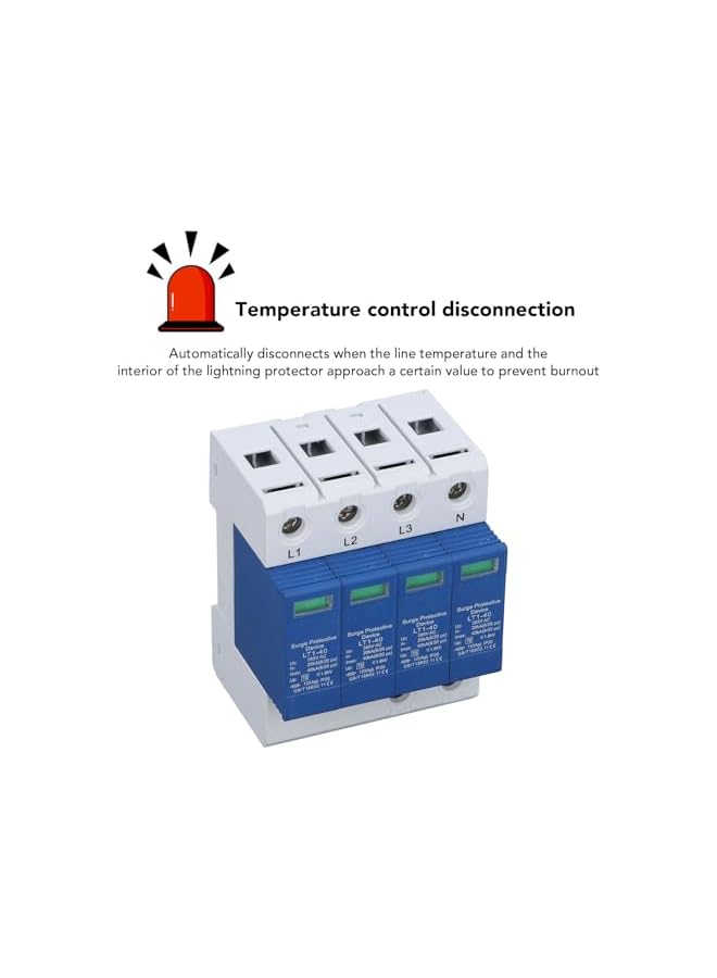 PROMASS Surges Arrester Device, 4P AC Photovoltaic Lighting Protector Low Voltage Arrester Whole House Surges Protector for Home Commercial Lighting, Rail Mount - Image 5