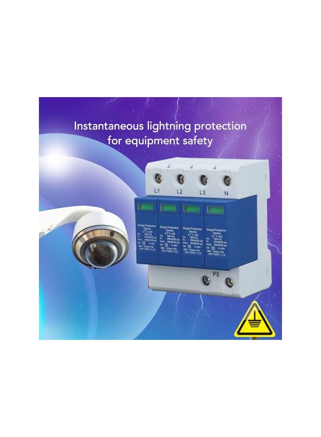 PROMASS Surges Arrester Device, 4P AC Photovoltaic Lighting Protector Low Voltage Arrester Whole House Surges Protector for Home Commercial Lighting, Rail Mount - Image 3