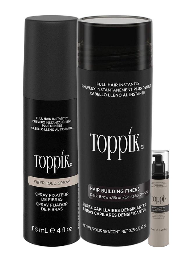 Toppik Hair Building Fibers Instant Hair Concealer for Thinning Hair, Hair Fiber for Men & Women, Texture Powder with Natural Keratin, Long-Lasting Hair Color - Dark Brown 27.5grams & Hair Fattener Advanced Thickening Hair Serum 95ml 95ml & Fiber Hold Spray Precision Mist to Lock Hair Fibers in Place, Water-Resistant, Long-Lasting Styling Solution, Perfect Hair Holding Solution for Men & Women – 118ml Bundle - Image 1